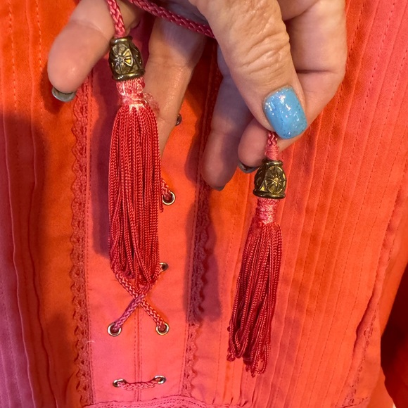 Pretty  Coral Lace-Up Peasant / Boho Top  SIZE: 16   #9 - Picture 3 of 7